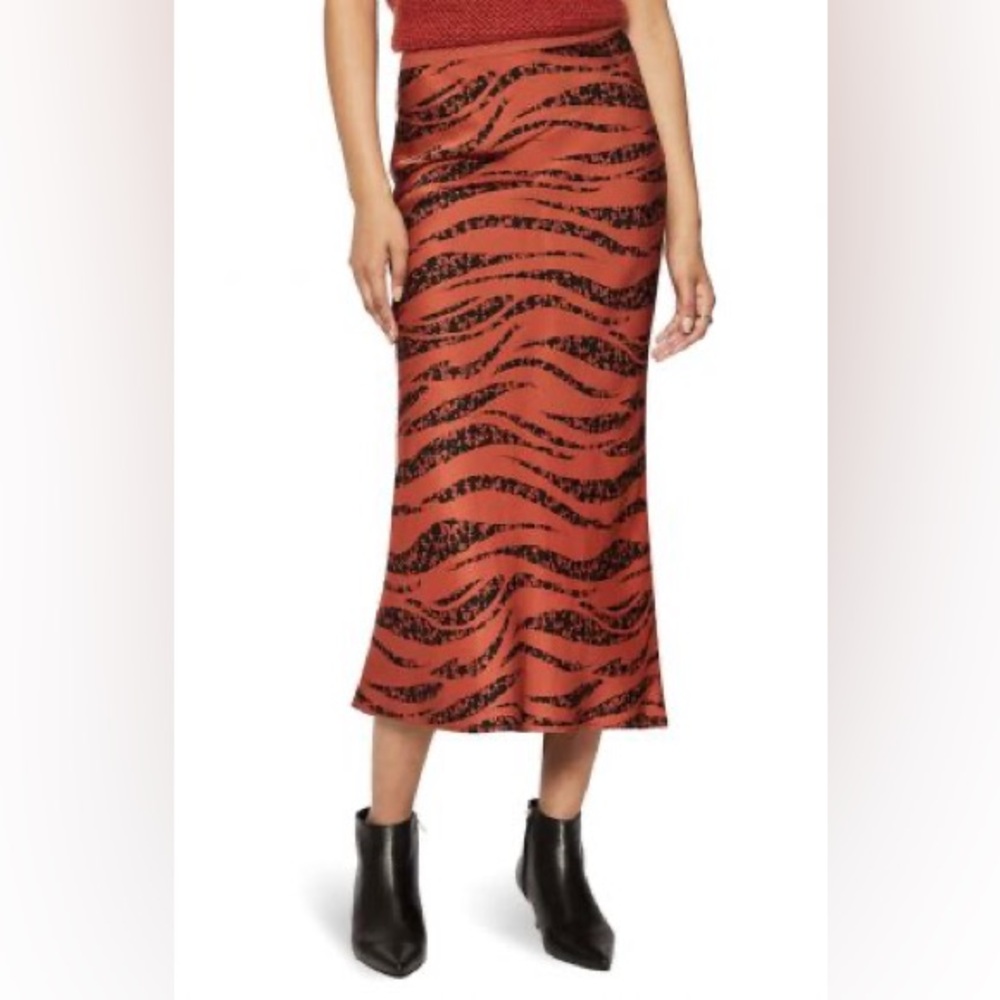 ANINE BING Bar Silk Zebra Skirt Brown Black Midi Slip Skirt Women’s Large L